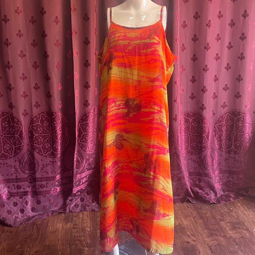 Vibrant Orange and Pink Vintage Maxi Sun Dress Size XXL